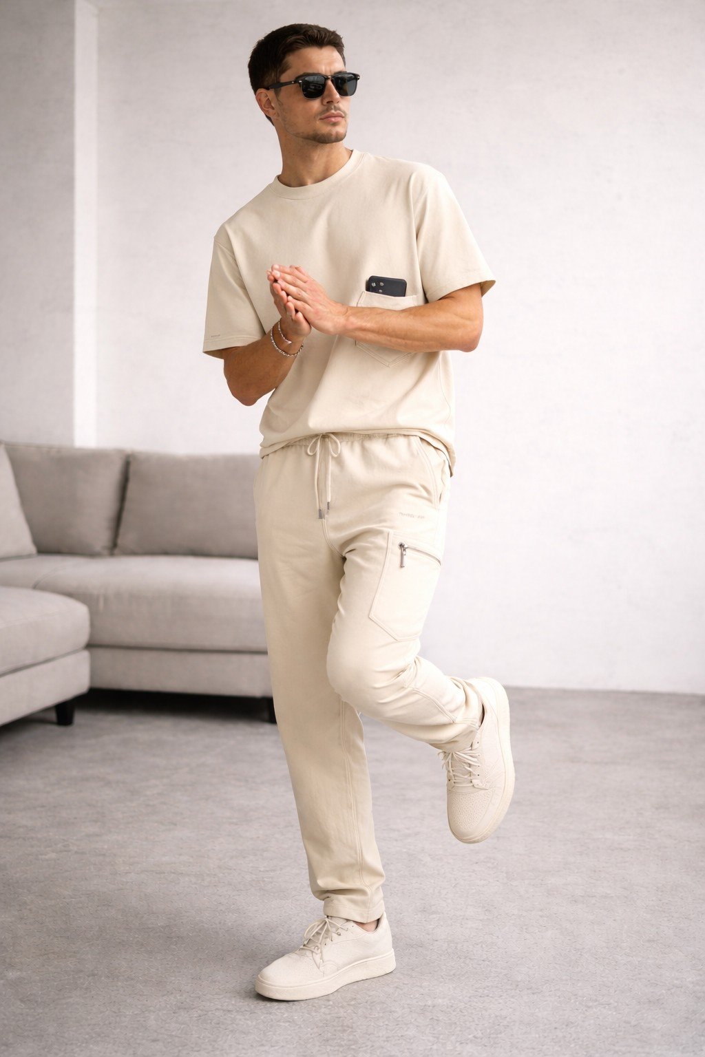 Premium Cream Oversized T-Shirt & Cargo Jogger Co-Ord Set for Men